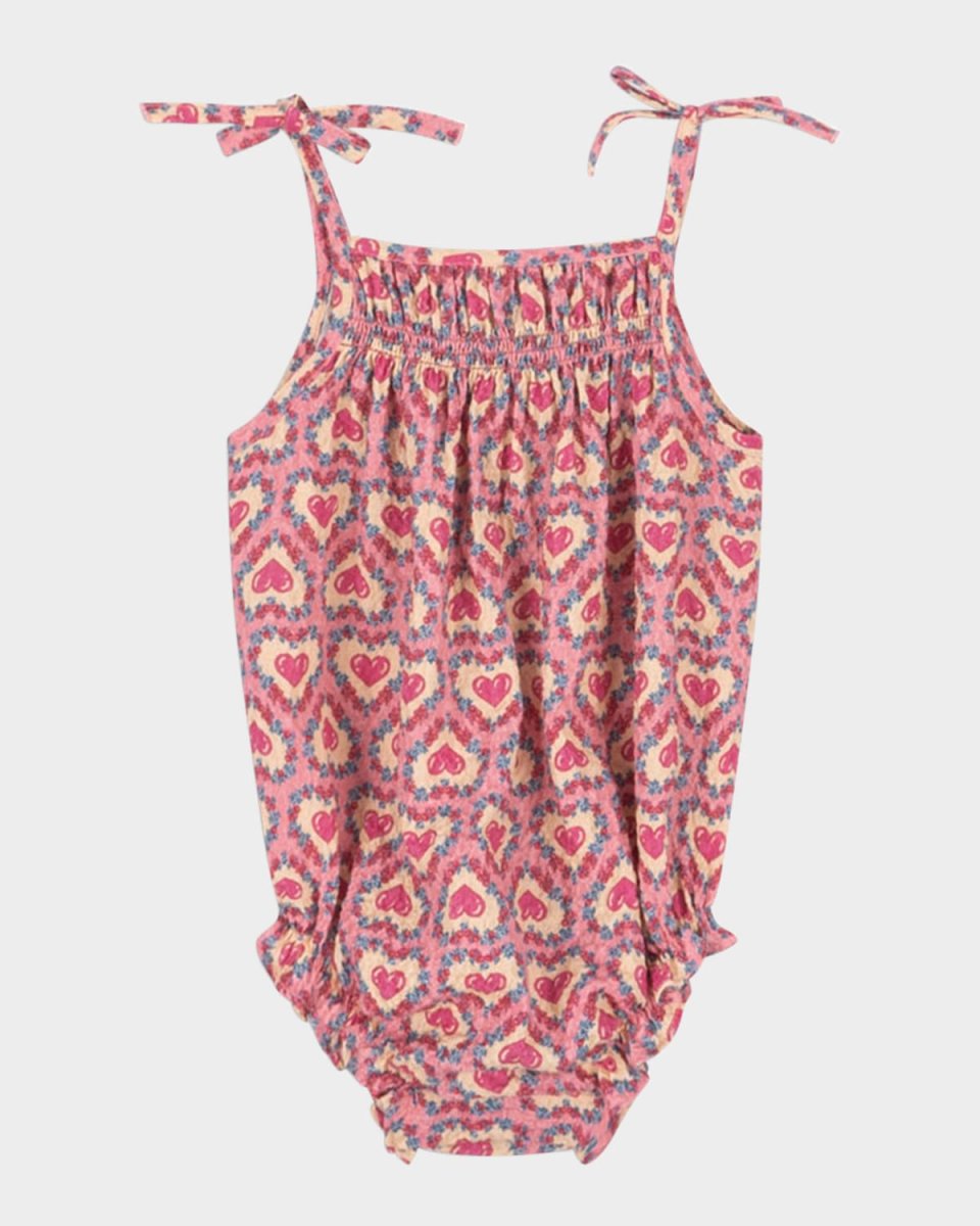 Girl's Vivian Heart-Print Bubble Romper, Size 3M-18
